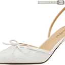 AIUNIIND Women's Pointed Toe Kitten Heel Lace Pumps Ankle Strap Heeled Sandals Wedding Dress Shoes for Women, White US 6.5