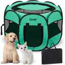 Portable Pop Up Large Pet Puppy Dog Playpen Indoor, Collapsible Cat Kitten Crate Cage Kennel Enclosed, Foldable Cat Play Pen Tent with Bottom Roof Cover for Car Travel Camping - Green