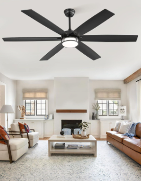 65 Inch Ceiling Fans with Lights, Farmhouse Large Ceiling Fans with Remote, Black Modern Ceiling Fan with LED Light, Quiet DC Motor for Living Room, Bedroom, Kitchen, Indoor