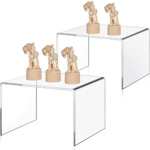 RattanView 2 Pcs 8 Inch, 10 Inch Large Acrylic Risers Display Stands 5 mm Thick Acrylic Shelf Riser Showcase for Collectibles Jewelry Cupcakes Food Figures Perfume Cabinet (Clear)