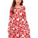 Little Girls Valentine's Day Crew Neck White Heart Red Dress Long Sleeve Adorable Outfit 6 Years