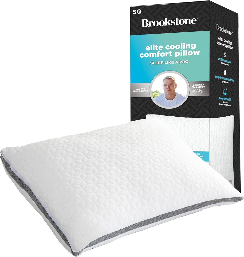 Brookstone x McCaffrey Dual Comfort Cooling Memory Foam Pillow - Sleep Like A Pro - Adaptive BioSense Foam, Cool Touch Cover for Faster Sleep, Easy Care Machine Washable, 27'' x 20'' - White