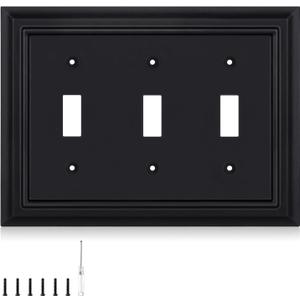 Matte Black Decorative Outlet Covers Wall Plates, Bamboo Fiber Light Switch Covers, Natural Material Electric Receptacle Switch Plate Outlet Cover of various styles (3 Gang Toggle 1 Pack)
