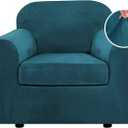 H.VERSAILTEX Rich Velvet Stretch 2 Piece Cover Chair Slipcover Sofa Cover Furniture Protector Couch Soft with Elastic Bottom Chair Couch Cover with Arms Width Up to 49 Inch(Chair, Deep Teal)