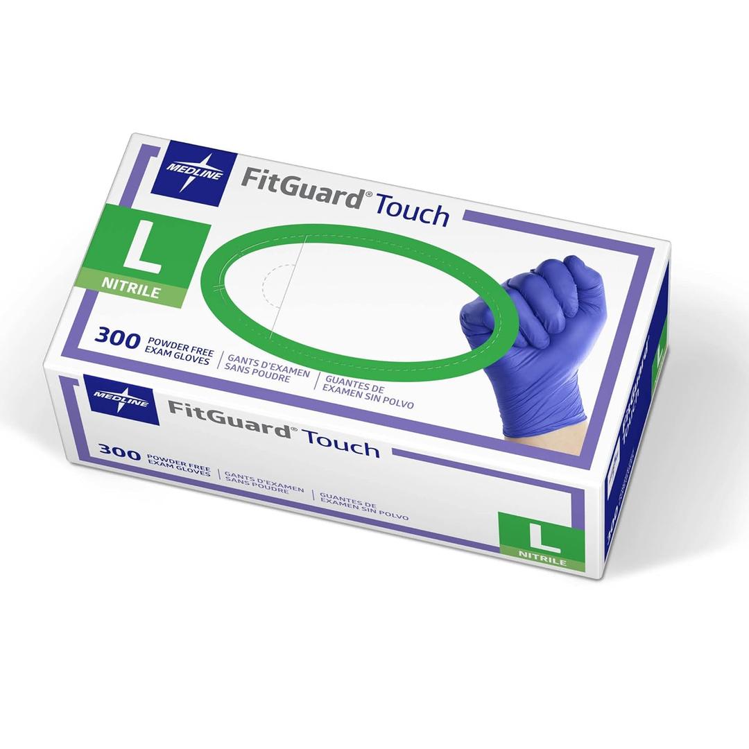 Medline FitGuard Touch Nitrile Exam Gloves, 300 Count, Large, Powder Free, Disposable, Not Made with Natural Rubber Latex, Excellent Sense of Touch for Medical Tasks, Durable for Household Chores (Blue, L)