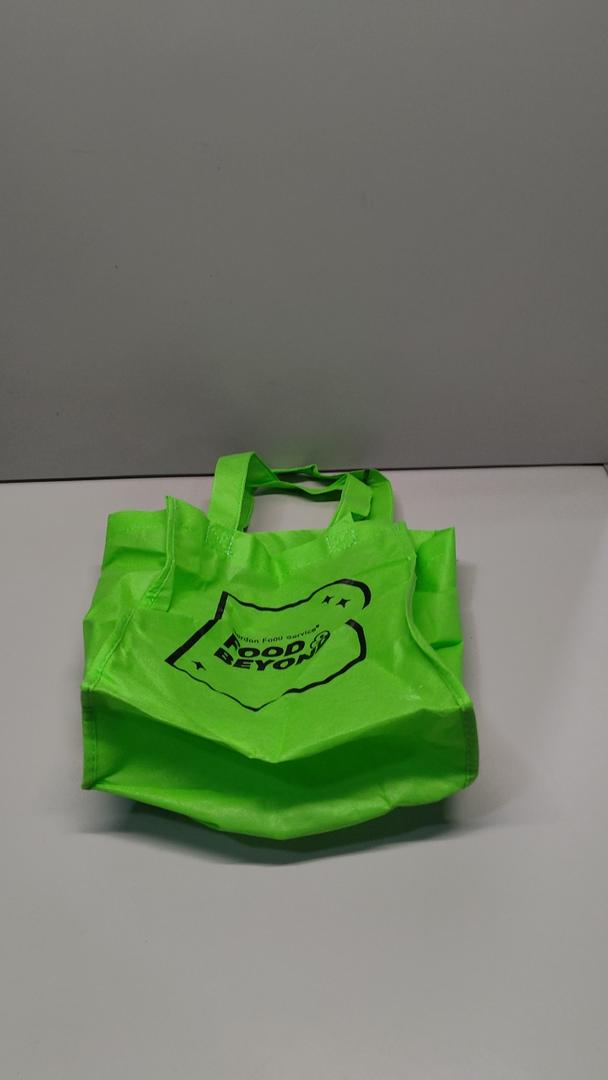 Small green tote bag, black logo, neon green 15 pcs