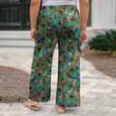 Cetieo Women's Plus Size Palazzo Pants High Waisted Wide Leg Trousers (Green, L)
