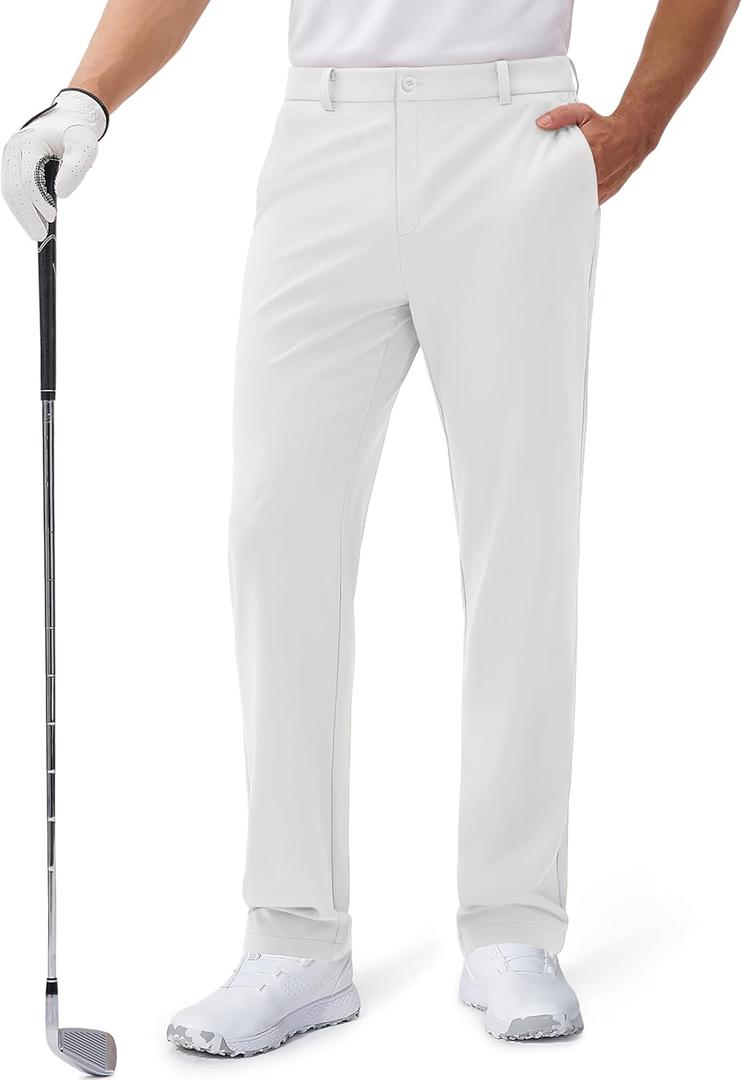 MAGCOMSEN Men's Golf Pants Classic Fit - 30"/32"/34" Stretch Water Resistant Quick Dry Flat Front Dress Pants with 5 Pockets (White)