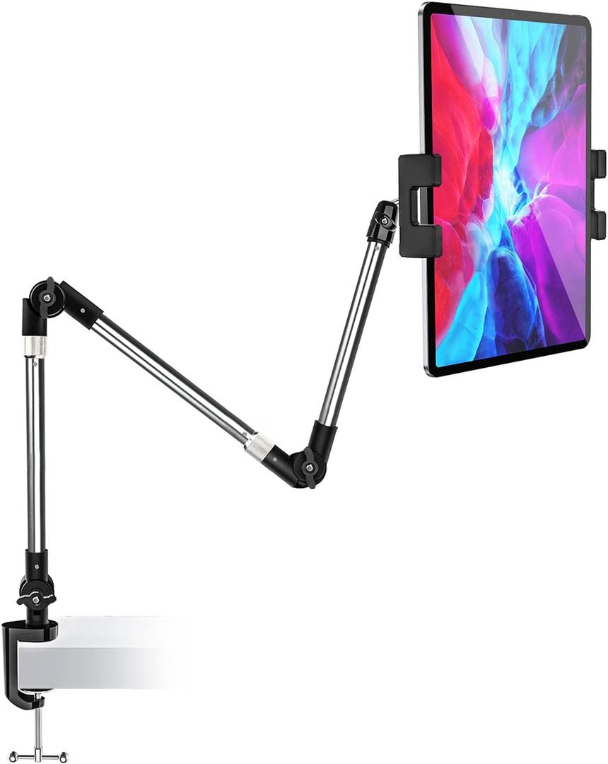woleyi Adjustable Tablet Mount Holder, 35" Desk/Bed Clamp Phone iPad Stand with Foldable 360 Swivel Arm for iPad Pro 12.9 Air Mini, iPhone, Galaxy Tabs, Nintendo Switch, 4-13" Cell Phones and Tablets