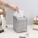 Sumnacon Tissue Box Cover Square Tissue Box with Lid, Metal Tissue Box Holder Stylish Tissue Cover Cube Tissue Box Cover for Bathroom Toilet Kitchen Table Desk Home Office, Silver