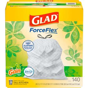 Glad ForceFlex Tall Kitchen Trash Bags, 13 Gallon, Gain Original, 140 Count 