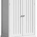 ChooChoo Bathroom Floor Cabinet, Modern Bathroom Storage Cabinet with 2 Doors and Adjustable Shelves, Freestanding Cupboard for Living Room, White
