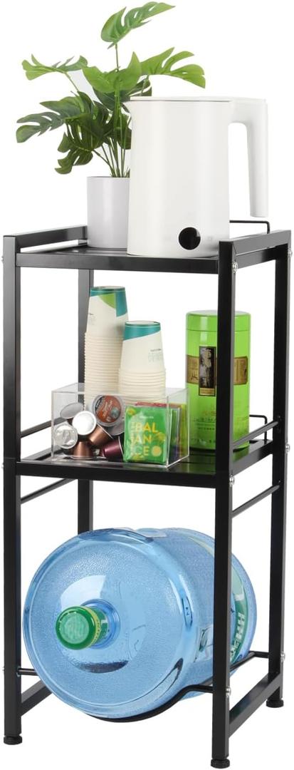 5 Gallon Water Bottle Holder with Storage Shelves, 3 Tier Cooler Jug Rack Organizer, Heavy Duty Jug Holder for Kitchen, Living Room, Office, Black