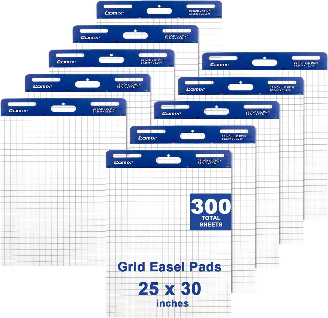 Comix Grid Sticky Easel Pad, 25 x 30 In Flip Chart, 30 Sheets/Pad, 10 Pads