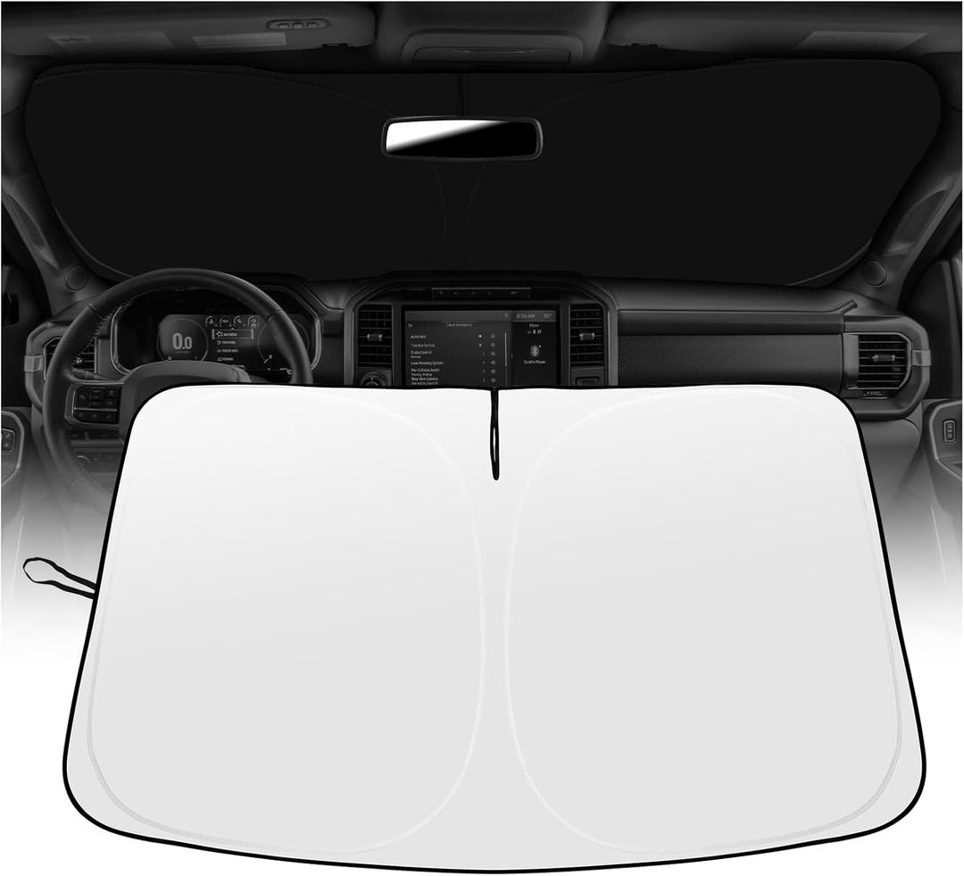 Windshield Sunshade for 2021-2025 Ford F150 Lariat, King Ranch, Platinum, XL XLT Limited Raptor, Foldable Front Window Sunshade with Storage Bag, Accessories Windshied Sun Shade Protector