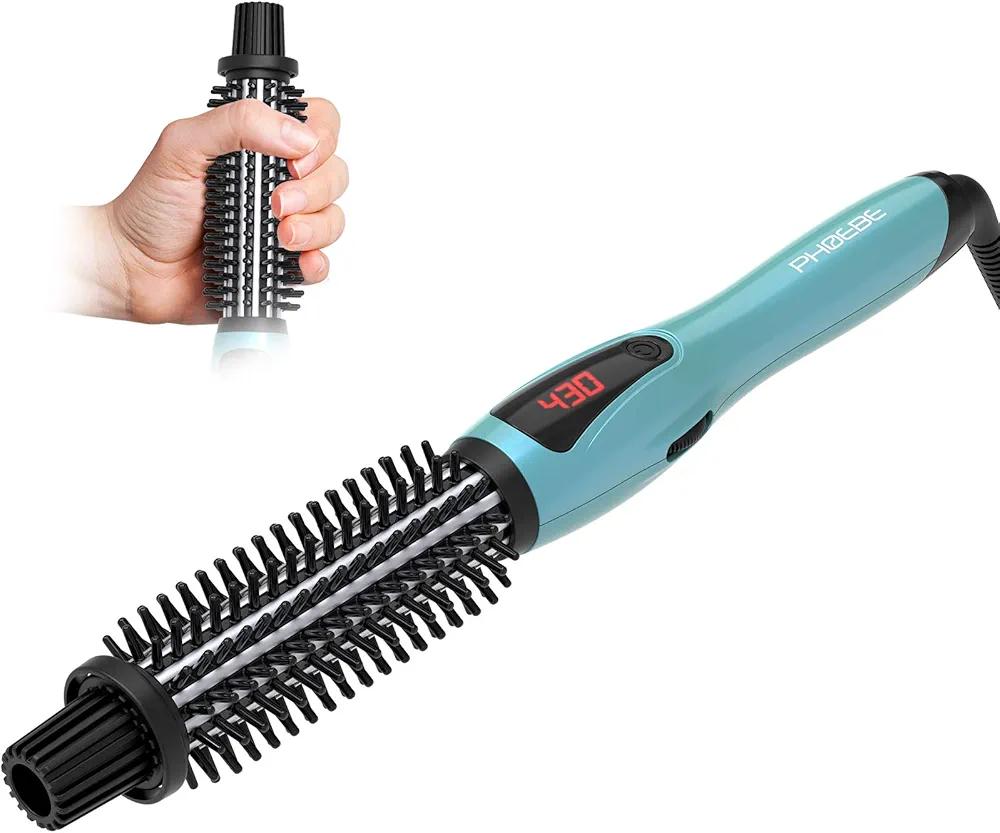 Phoebe Curling Iron Brush Anti-Scald Bristles Instant Heat Up Dual Voltage Ceramic Tourmaline Ionic Hair Curling Wand for All Hair Types (1 Inch)