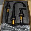 Bathroom Faucets for Sink 3 Hole, Hurran Matte Black Bathroom Sink Faucet with Pop-up Drain and Supply Lines, Stainless Steel Lead-Free Widespread Faucet for Vanity RV Farmhouse, 2 Pack