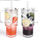 18oz Glass Tumbler with Handle & Lid – 2-Pack Iced Coffee Cups with Straws, Glass Mug for Cold & Hot Beverages Travel Cup for Smoothies, Tea, and Juice (clear-Glacial pattern-2pack)