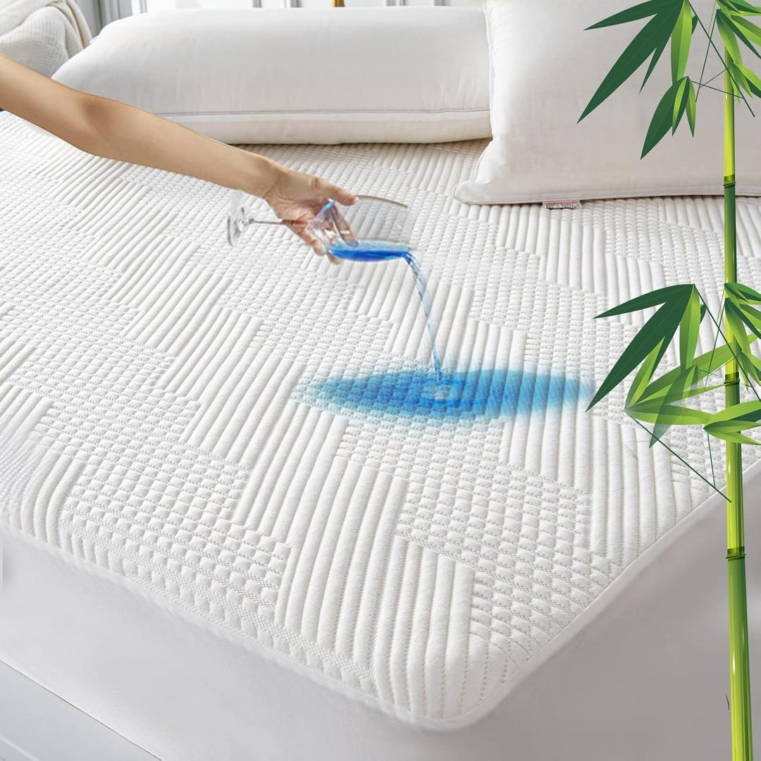 GRT Twin Waterproof Mattress Protector Rayon Bamboo - 3D Air Fiber Cooling Mattress Cover Breathable Ultra Soft, Mattress Pad Noiseless Fits up to 19'' Deep Pocket Washable