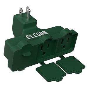 Elecan 3-Outlet Wall Plug Adapter Green,Heavy Duty Outdoor Power Splitter,Weatherproof Multi Outlet Extender with Safe Cover,3-Prong Grounded Plug,Ideal for Holiday, Home and Office,EL ETL