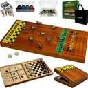 Large 23 inches Horse Race Board Game with Luxury Metal Numbered Horses, 4 in 1 Foldable Wood Horse Race Board Game with Dice Poker Chips/Chess & Checkers/Tic Tac Toe for for Adults Family Parties (Brown)