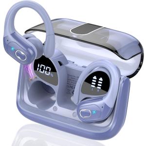 Wireless Earbuds 75hrs Bluetooth 5.4 Headphone Sport, 2025 Bluetooth Earbuds Stereo Deep Bass Over Ear Bud with Earhooks, ENC Noise Cancelling Mic, IPX7 Waterproof Earphone, Purple Blue