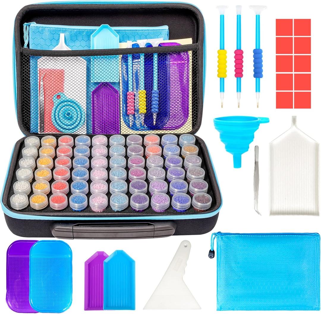 MoeeBtee Diamond Painting Organizer - 60 Slot Accessories and Tools Case, Jewelry Beads Storage Box - Blue (Blue-Model 2)