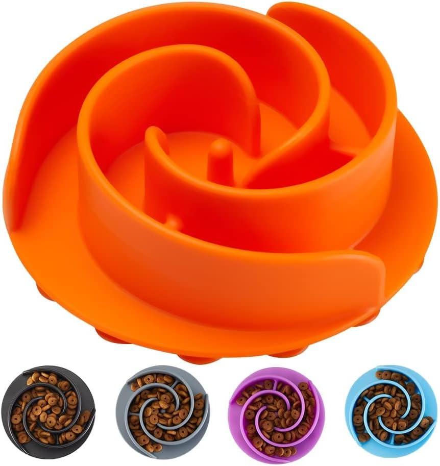 Slow Feeder Dog Bowls Insert, Animire Soft Silicone Slow Eating Dog Food Bowl for Small, Medium and Large Dogs, Compatible with Regular and Elevated Bowls (Rose)