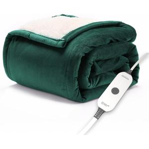 Sunbeam Electric Throw Royal Mink Sherpa Heated Blanket, 4 Heat Settings, 4-Hour Auto Shut-Off, Fast Heating, Luxurious and Ultra Comfy, Botanical Green Color, 50" x 60" (Sable)