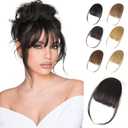Lommel Clip in Bangs,100% Real Human Hair Wispy Fake Bangs Hair Clip for Women Brown Black Natural Curtain Fringe with Temples Hairpieces for Daily Wear and Various festivals (Brown Black)
