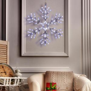 Alpine Corporation 24"H Indoor/Outdoor Hanging Snowflake Decoration with LED Lights , Christmas Decoration