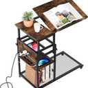C Shaped Side Table with Adjustable Height & Power Outlet, 35.04 Tall Storage End Table for Living Room, Slide Under Couch Table for Sofa, Bedroom, Rustic Brown