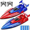 JOI MEW 2 Pack Remote Control Boat for Kids, Spider RC Boats for Kids 8-12 W/4 Batteries (100 Mins Playtime), 2.4GHz Waterproof Racing Boats for Pools & Lakes, Summer Water Toys Gift for Boys Girls, Standard