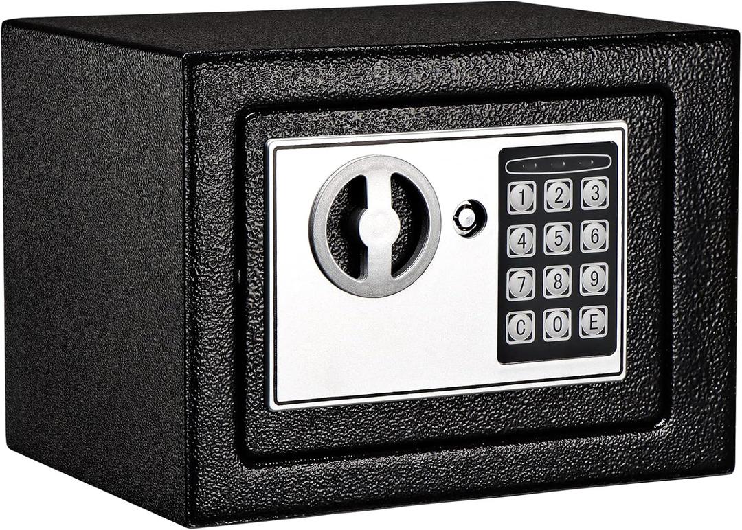 Electronic Safe Box with Keypad & Keys, Money Lock Boxes, Safety Boxes for Home, Office, Hotel Rooms,Business, Jewelry, Gun, Cash, Steel Alloy Drop Safe 9.1" x 6.7" x 6.7''