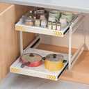 REALINN 2 Tier Pull Out Cabinet Organizer, 21 inch Depth Slide Out Shelves, Expandable 14"-22.5" Wide Heavy-Duty Cabinet Drawers for Kitchen Pots, Pans & Pantry Storage, White