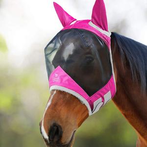 Harrison Howard CareMaster Pro Luminous Fine Mesh UV-Proof Fleece Padding Fly Mask Half Face Flamingo (S, Pony)