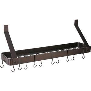 Wall-Mount Bookshelf Pot Rack with Grid & 12 Hooks (Oiled Bronze)