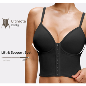 Women's Seamless Shapewear Top With Molded Cups, Push-Up Lift, Anti-Sag, Waist-Cinched, Front Closure, Easy On/Off, Wearable As Outerwear, Minimalist Body Shaping Garment, 1pc (Small)