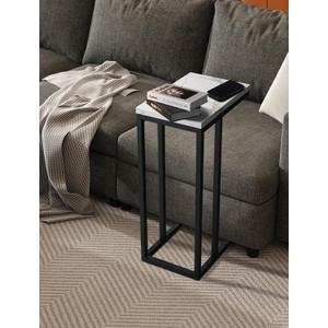 Modern C-Shaped Side Table - Marble & Sturdy Metal Frame | Space-Saving Overbed Table for Bedroom, Living Room, Bathroom | Compact 14.76x13.58x24.37 (Crystalline White)