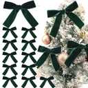 Velvet Bows Christmas Bows Twist Tie Bows 12 PCS Premade Bows for Christmas Tree,Wreaths, Gift Basket, Spring Decor, Gift Wrapping, Swag, Wedding (Dark Green)