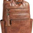 Shrrie Laptop Backpack for Women 15.6 inch Travel Leather Backpack Purse Work Computer Backpacks for Business College Brown