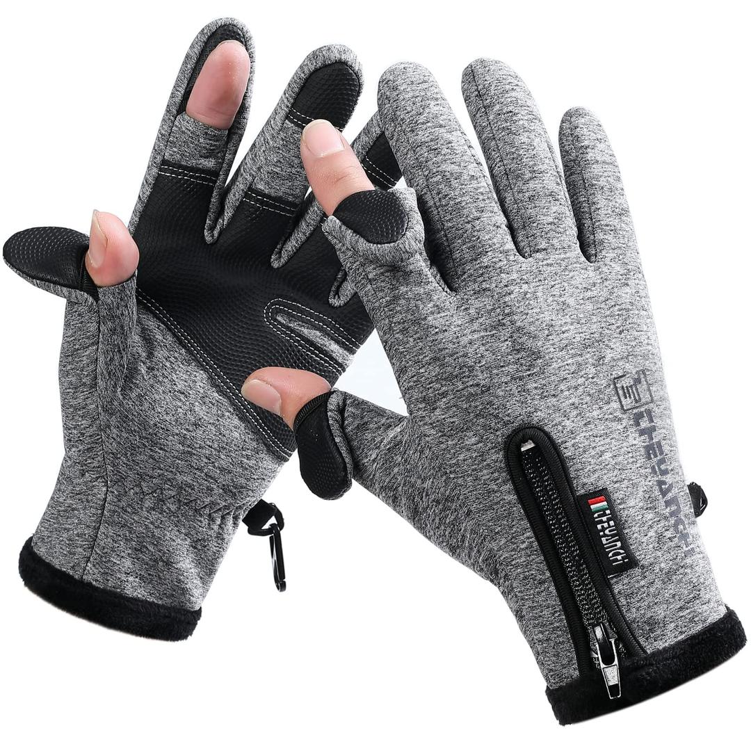 Winter Fingerless Fishing Gloves for Men & Women, Cold Weather Windproof Touchscreen Warm Cycling Gloves for Photography Hunting Ski Motorcycle Driving Gray
