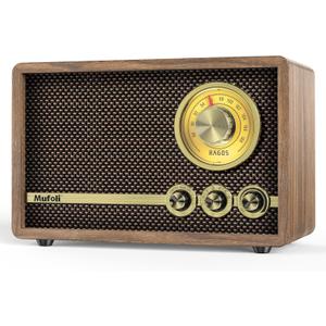FM Radio, Vintage Bluetooth Speaker with White Noise Function, Wood Retro Radio for Kitchen, Home, Bedroom, Living Room, Office, Cafe, with Rotary Tuning Dial (Espresso/RA60S-B)