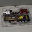 RC Semi Truck Toy for Kids - 1:32 Remote Control Carrier Van Transport Car, 17.3" Freight Container Truck with 2 Batteries, Semi Truck and Trailer with Lights, Great Gift for Boys Girls Age 3-8