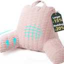 21" Higher Large Reading Pillow for Bed Adult, Back Pillow for Bed Sitting Up with Memory Foam Back Support with Arms Rest for Couch Chair Pink