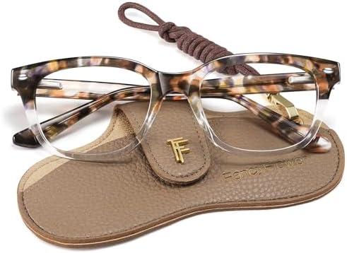 FancyFlower Square Reading Glasses for Women - Blue Light Blocking Readers - Amber Mist