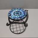 Outdoor Side Table Round Small Mosaic Patio Accent Indoor End Plant Metal Coffee Tea Table for Yard Porch Garden Patio Living Room, Bedroom(Mandala Flower Style,14 Inch)