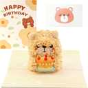 2 x 3D Plush Bear Pop-Up Birthday Card for Boys, Girls, Men, Women, Unisex (Yellow)