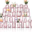 Glass Bud Vases Set of 32 - Pink Assorted Small Mini Glass Vases for Flowers, Crystal Vintage Vase Set, Bulk Centerpieces for Table Dcor, Wedding, Home and Events (Pink, 32 Pcs)
