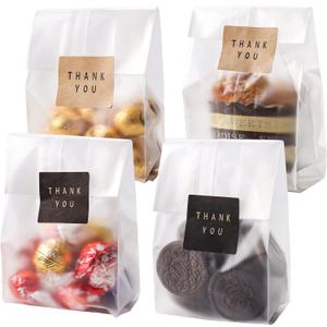 Cellophane Treat Bags Cookie bags for Packaging Clear Gift Bag with Stickers for Cookies, Candy,Chocolates(Fog, 9 x 3.3inch) (200 Piece Set)